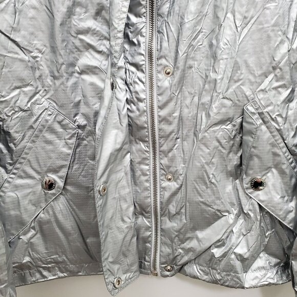 Lauren Ralph Lauren Women's Vintage Silver Nylon Hooded Rain Windbreaker Size L - Picture 4 of 7